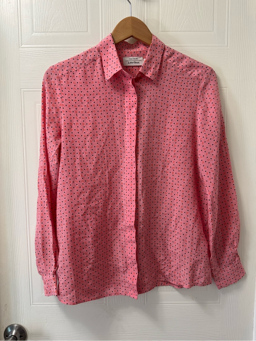 & Other Stories Pink Button-Down Shirt with Micro Dot Print